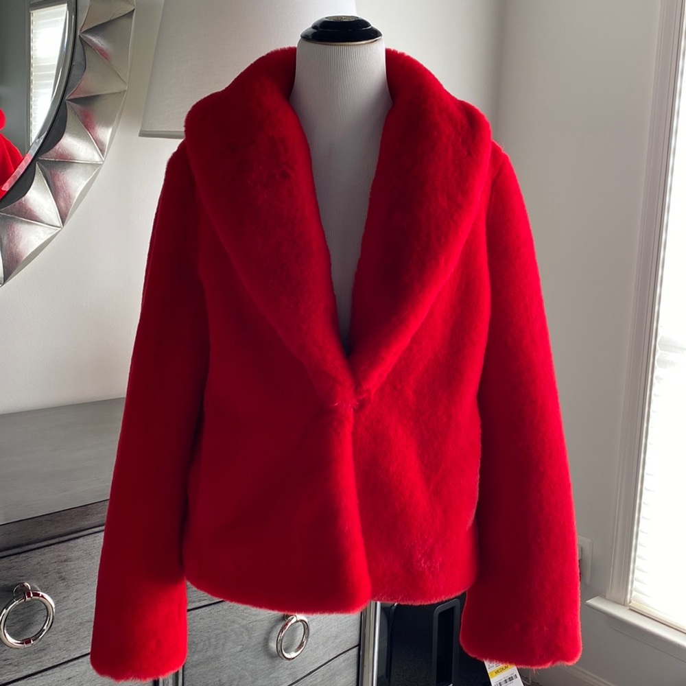 INC Red Faux Fur Jacket